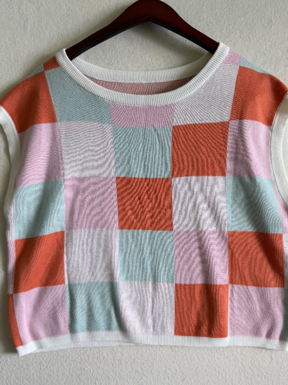 Sweater Vest Knit Tank Top Women's Med Checkered Colorblock Sleeveless Pullover